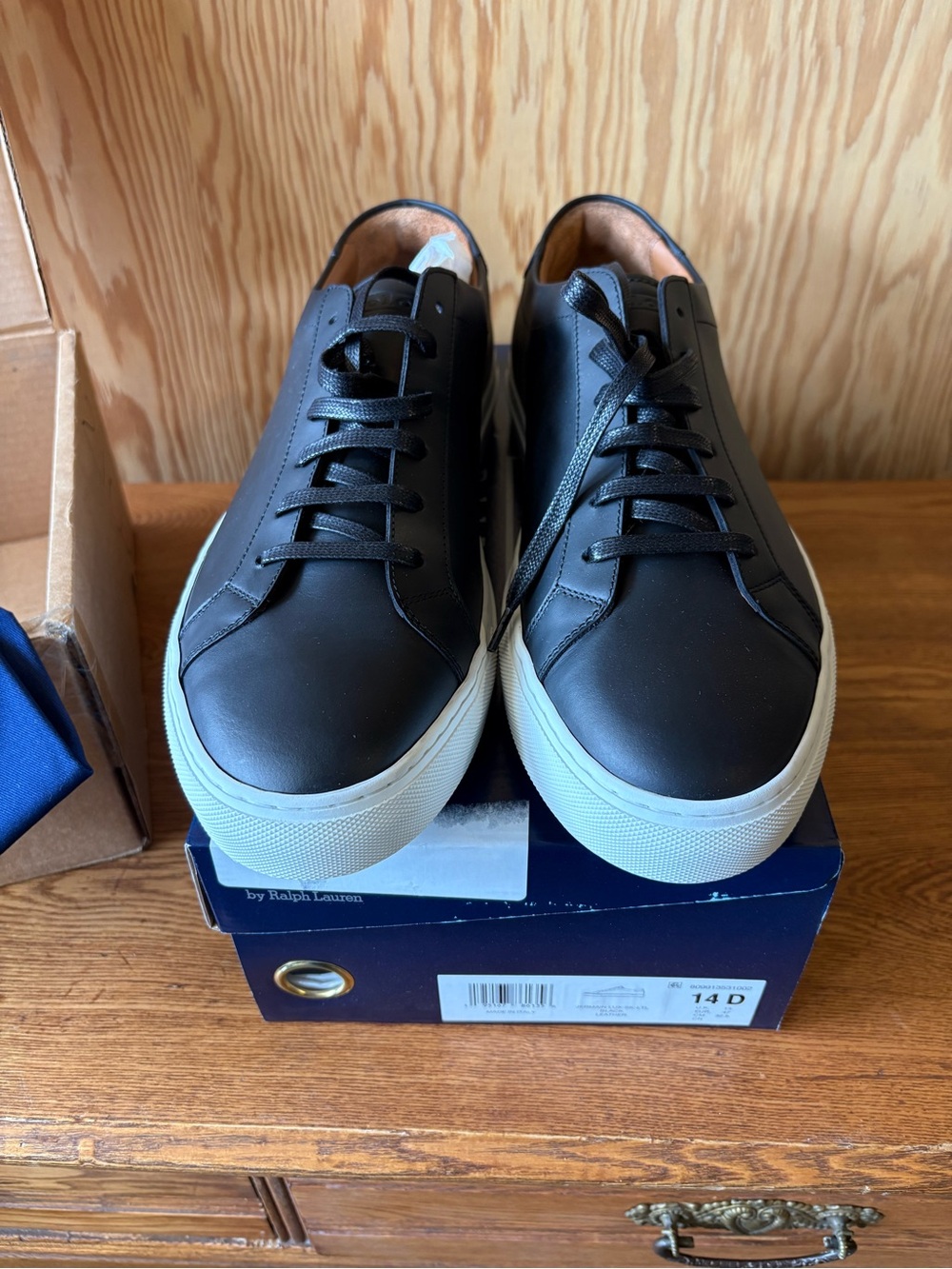 NWT POLO Men's Black Leather Low-Top Sneakers